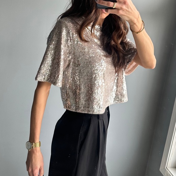 H&M champagne sequin crop top - Picture 6 of 11